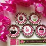Cupcake Theme Finished Bottle Caps Lot Of 6 Great..