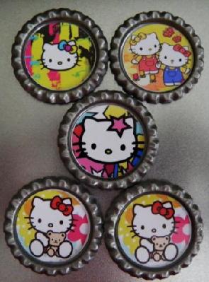 Bottle Caps Bright Color Kitty Theme Lot Of 5